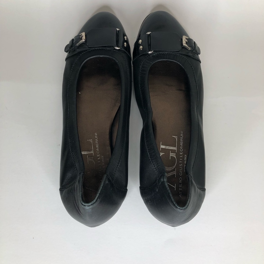 AGL Shoes Flats Slip Ons Women Size 40 US 9 Black Leather Italy Cap Toe - Picture 10 of 16